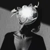 Fashnzfab Flower Feather Mesh Bow Fascinator / Headband In White
