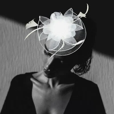 Fashnzfab Flower Feather Mesh Bow Fascinator / Headband In White