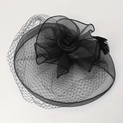 Fashnzfab Flower Feather Mesh Fascinator / Headband In Black
