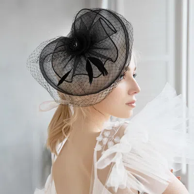 Fashnzfab Flower Feather Mesh Fascinator / Headband In Black