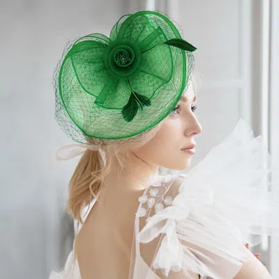 Fashnzfab Flower Feather Mesh Fascinator / Headband In Green