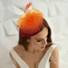 Fashnzfab Flower Feather Mesh Fascinator / Headband In Orange
