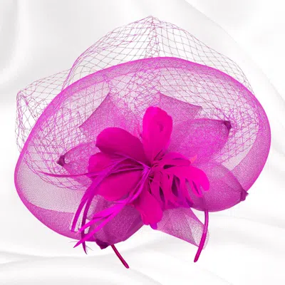 Fashnzfab Flower Feather Mesh Fascinator / Headband In Pink