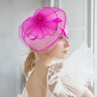 Fashnzfab Flower Feather Mesh Fascinator / Headband In Pink