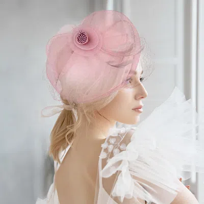 Fashnzfab Flower Feather Mesh Fascinator / Headband In Pink