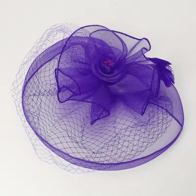 Fashnzfab Flower Feather Mesh Fascinator / Headband In Purple
