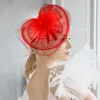 Fashnzfab Flower Feather Mesh Fascinator / Headband In Red
