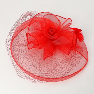 Fashnzfab Flower Feather Mesh Fascinator / Headband In Red