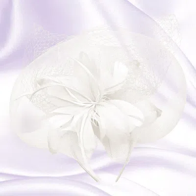 Fashnzfab Flower Feather Mesh Fascinator / Headband In White