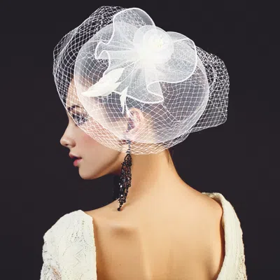 Fashnzfab Flower Feather Mesh Fascinator / Headband In White