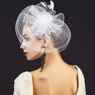 Fashnzfab Flower Feather Mesh Fascinator / Headband In White