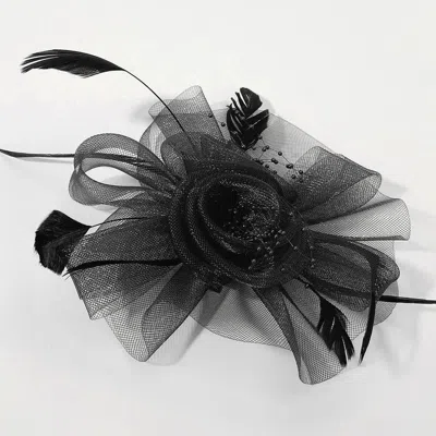 Fashnzfab Flower Feather Pearl Mesh Bow Fascinator / Headband In Black
