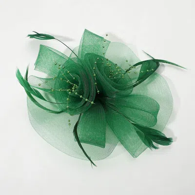 Fashnzfab Flower Feather Pearl Mesh Bow Fascinator / Headband In Green