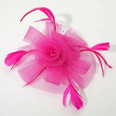 Fashnzfab Flower Feather Pearl Mesh Bow Fascinator / Headband In Pink