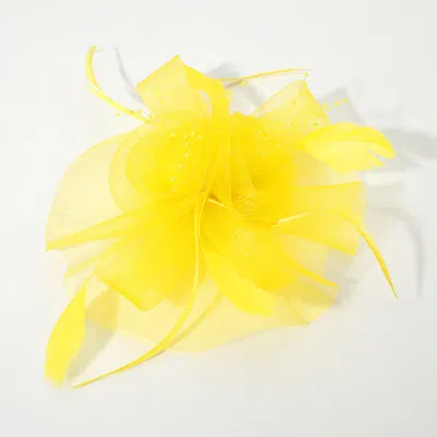 Fashnzfab Flower Feather Pearl Mesh Bow Fascinator / Headband In Yellow