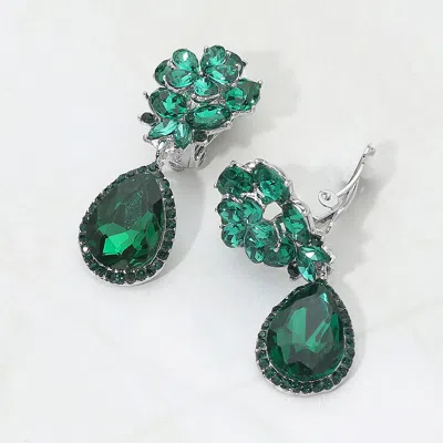 Fashnzfab Flower Glass Crystal Teardrop Dangle Clip On Earrings In Gold