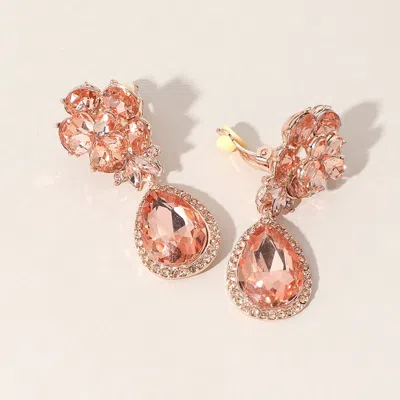 Fashnzfab Flower Glass Crystal Teardrop Dangle Clip On Earrings In Multi