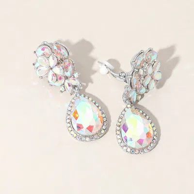 Fashnzfab Flower Glass Crystal Teardrop Dangle Clip On Earrings In Multi