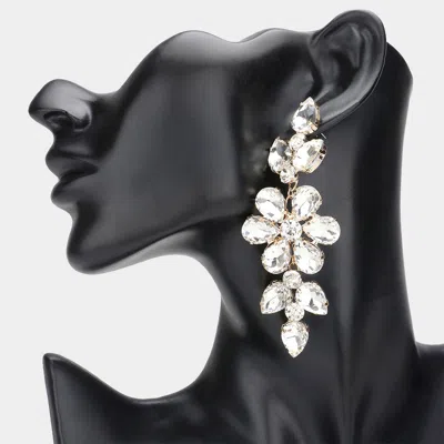 Fashnzfab Flower Glass Stone Cluster Accented Evening Earrings In Gold
