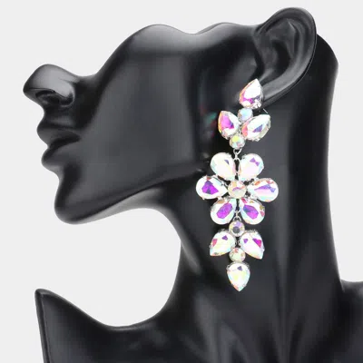 Fashnzfab Flower Glass Stone Cluster Accented Evening Earrings In Multi