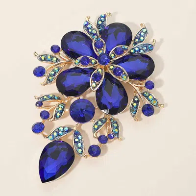 Fashnzfab Flower Glass Stone Cluster Pin Brooch In Blue