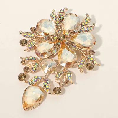 Fashnzfab Flower Glass Stone Cluster Pin Brooch In Gold