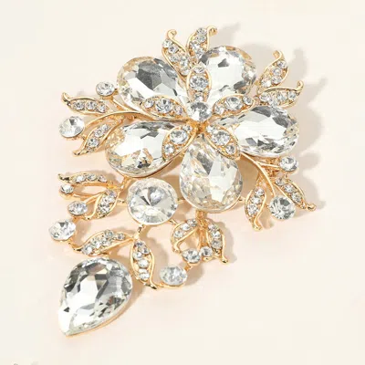 Fashnzfab Flower Glass Stone Cluster Pin Brooch In Gold