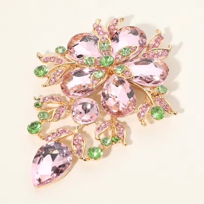 Fashnzfab Flower Glass Stone Cluster Pin Brooch In Pink