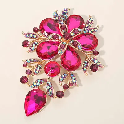 Fashnzfab Flower Glass Stone Cluster Pin Brooch In Pink