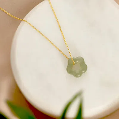 Fashnzfab Flower Jade Necklace In Green