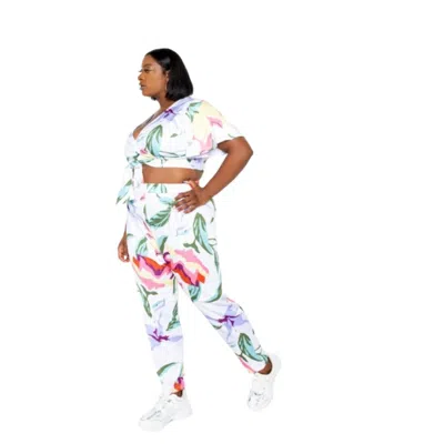 Fashnzfab Flower Jogger & Top Set In White