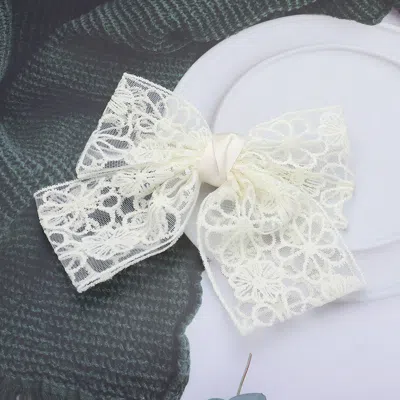 Fashnzfab Flower Lace Bow Barrette In Neutral