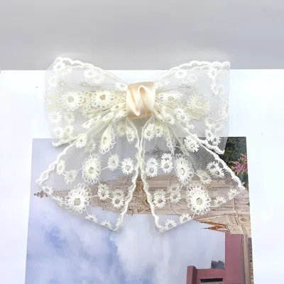 Fashnzfab Flower Lace Bow Barrette In White
