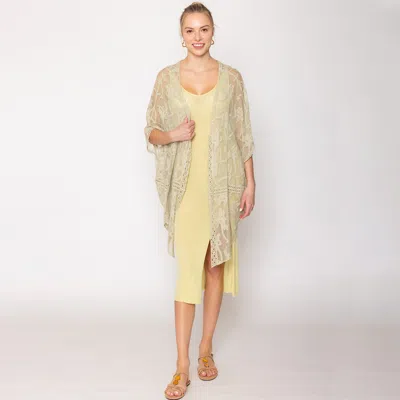 Fashnzfab Flower Lace Cardigan Poncho In Green