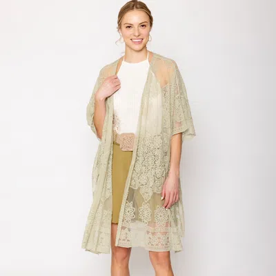 Fashnzfab Flower Lace Kimono Poncho In Green