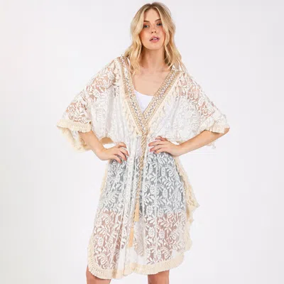 Fashnzfab Flower Lace Tassel Deco Cover Up Poncho In Multi