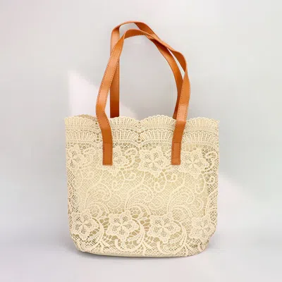 Fashnzfab Flower Lace Tote Bag / Shoulder Bag In Sand