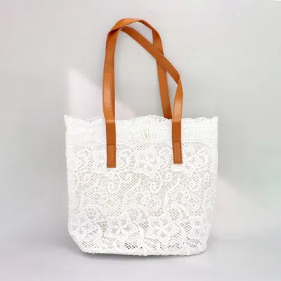 Fashnzfab Flower Lace Tote Bag / Shoulder Bag In White