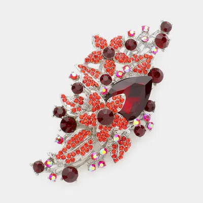 Fashnzfab Flower Leaf Bouquet Crystal Rhinestone Brooch Pendant In Multi