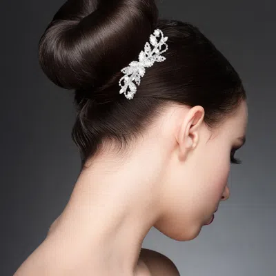 Fashnzfab Flower Leaf Branch Cz Tone Embellished Hair Comb In Silver