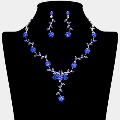 Fashnzfab Flower Leaf Cluster Vine Rhinestone Necklace In Multi