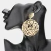 Fashnzfab Flower Leaf Metal Filigree Round Dangle Earrings In Gold