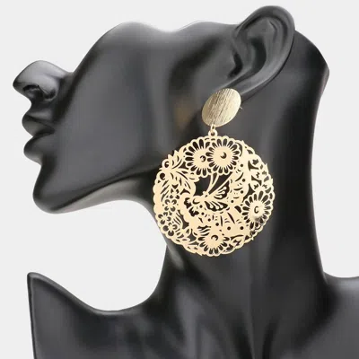 Fashnzfab Flower Leaf Metal Filigree Round Dangle Earrings In Gold