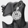 Fashnzfab Flower Leaf Metal Filigree Round Dangle Earrings In Metallic