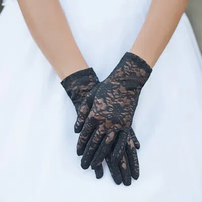 Fashnzfab Flower Leaf Patterned Lace Wedding Gloves In Purple