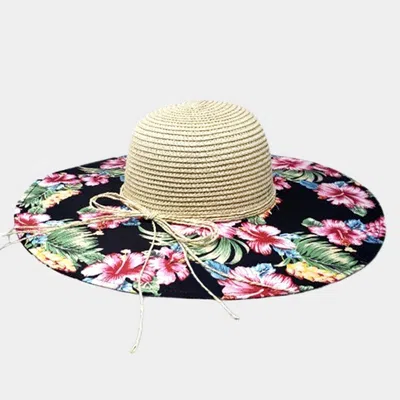 Fashnzfab Flower Leaf Patterned Straw Sun Hat In Multi