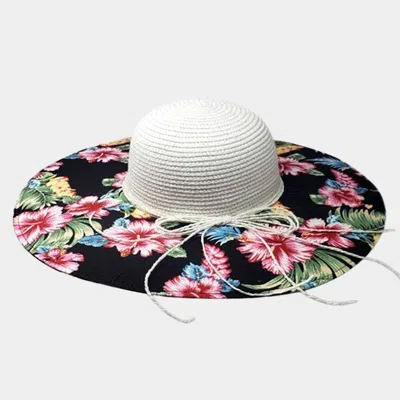 Fashnzfab Flower Leaf Patterned Straw Sun Hat In Multi