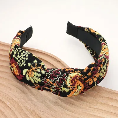 Fashnzfab Flower Leaves Embroidered Knot Headband In Multi