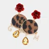 Fashnzfab Flower Leopard Patterned Round Glam Message Link Dangle Earrings In Multi