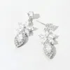 Fashnzfab Flower Marquise Cz Stone Cluster Dangle Evening Earrings In Metallic